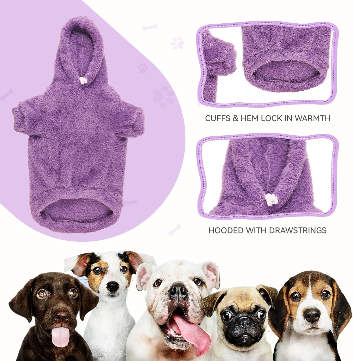 Fuzzy Dog Sweaters for Large Dogs Dog Hoodie Soft Double-Sided Plush Fleece Pet Sweater Pet Clothes Coats Hoodie Sherpa Hooded Sweatshirt
