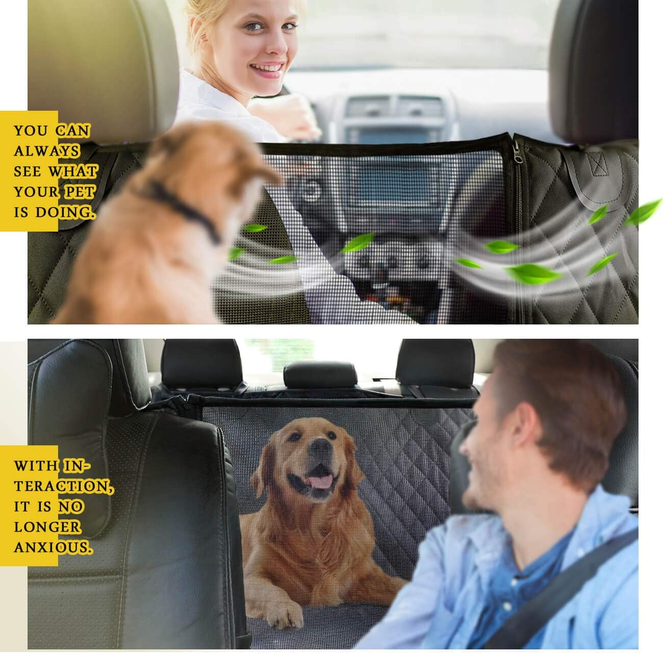Dog Car Seat Cover for Back Seat, 100% Waterproof Back Seat Pet Cover for Dogs with Mesh Window, Scratch Prevent Antinslip Dog Hammock for Car